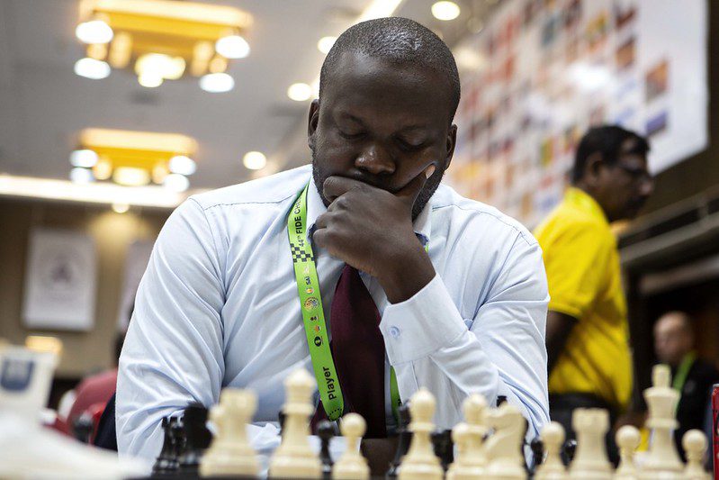 Zambia's IM Richmond Phiri scored a crushing win against Egypt. Photo by Madelene Belinki