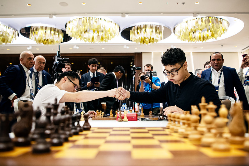Aydin Suleymanli breathes a sign of relief after winning the 10th game of the tiebreaker against Xu Yinglun. Photo by Stev Bonhage