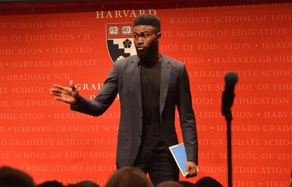 Jaylen Brown lecturing at Harvard