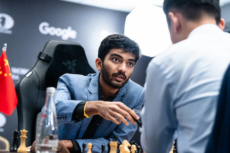 Gukesh discussing lines with Ding during Game 2 post-mortem.
Photo by Maria Emelianova.
