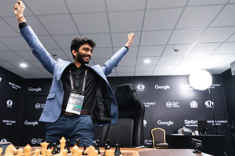 A triumphant Gukesh celebrates his historic victory
Photos: Eng Chin An